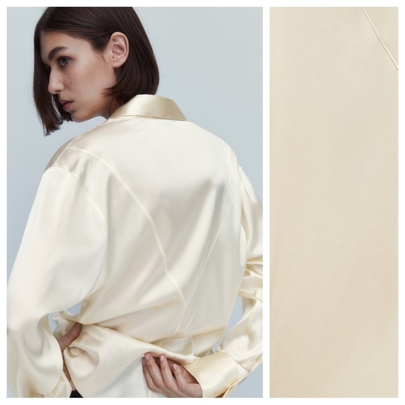 NWT. Massimo Dutti Cream Silk Blend Fitted Blouse. Size S. - Picture 4 of 12